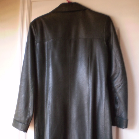 long dark green genuine leather jacket - Picture 3 of 8