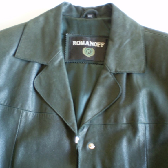 long dark green genuine leather jacket - Picture 7 of 8