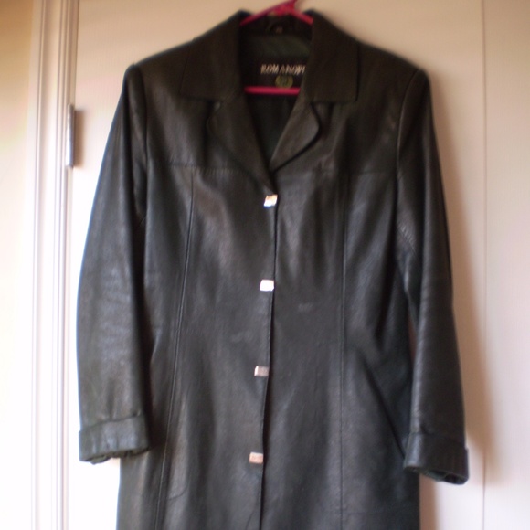 long dark green genuine leather jacket - Picture 2 of 8