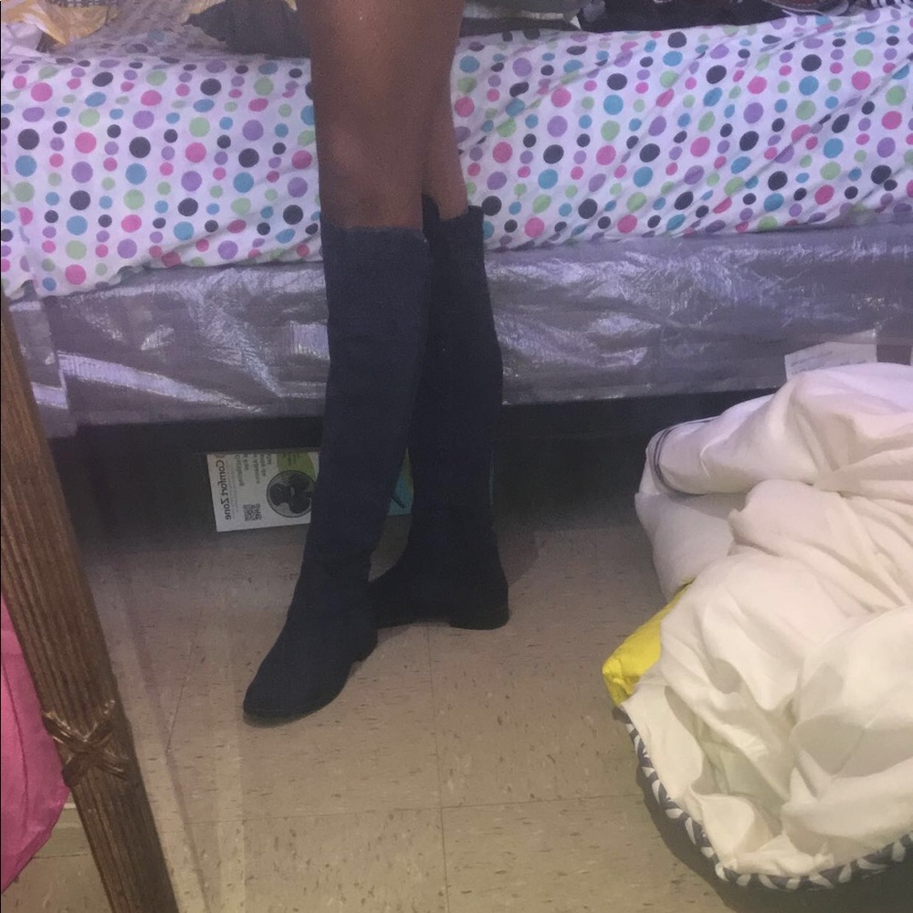 Suede midnight blue riding boots