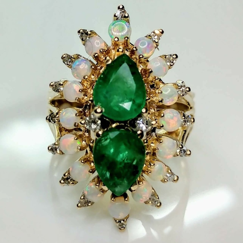 5 ctw. Vintage Emerald / Opal / Diamond Ring