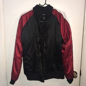 red white and black varsity jacket