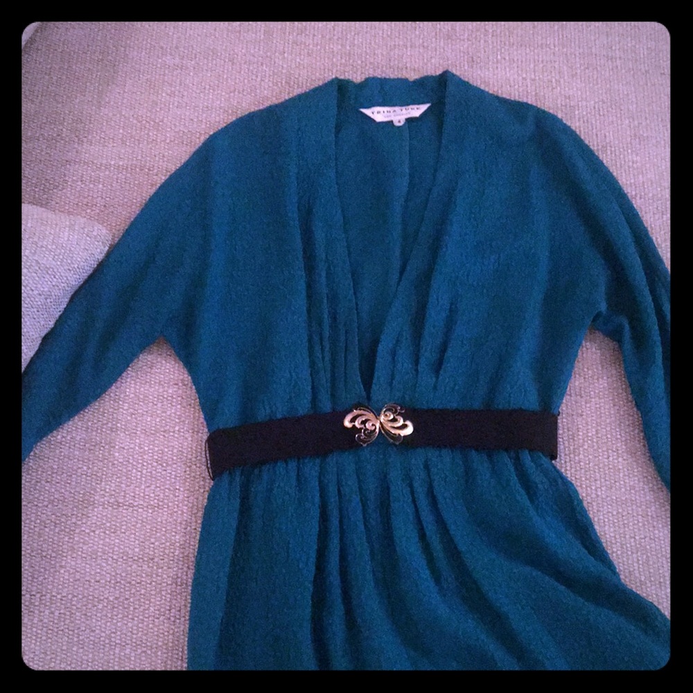 Emerald Green Trina Turk Silk Belted Dress