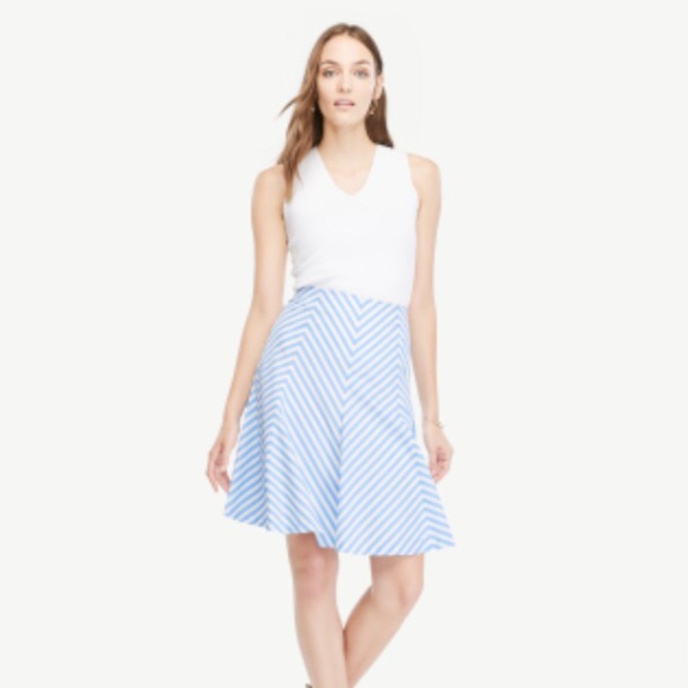 NWT Ann Taylor blue striped fit and flare skirt