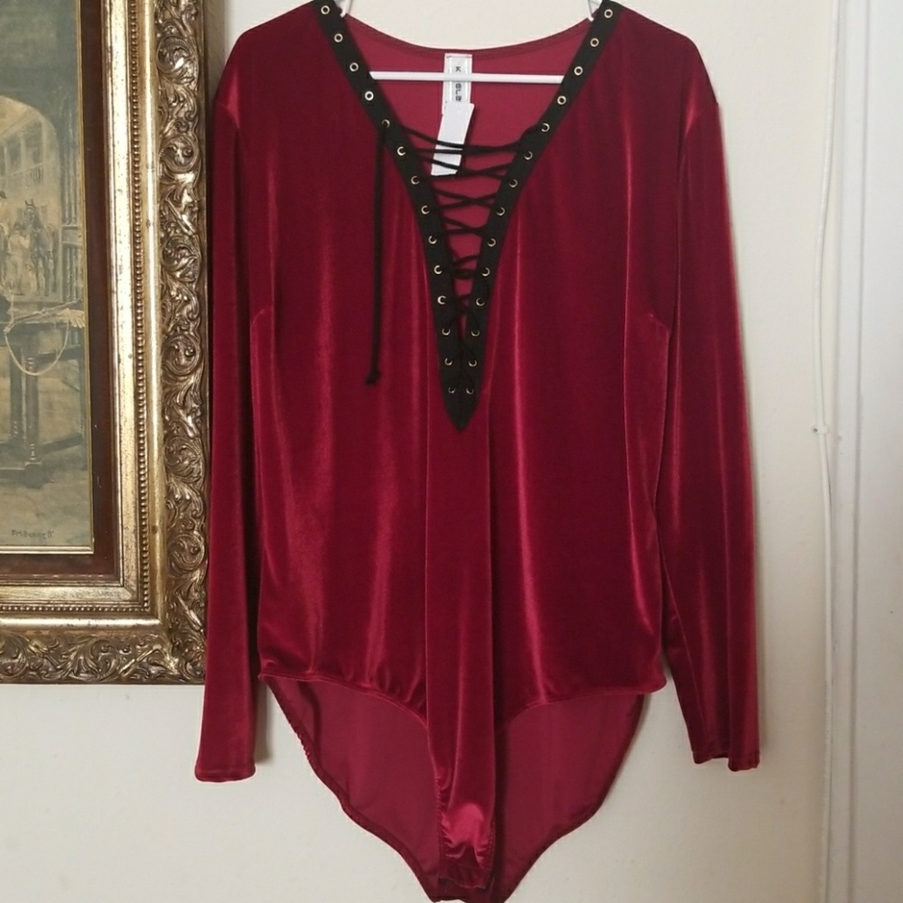 GS Love Red Bodysuit Top Holiday Clevage