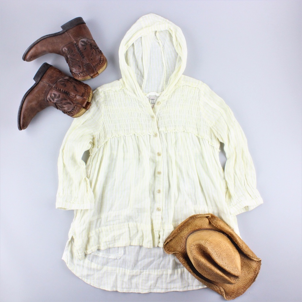 Free People white yellow striped Babydoll Tunic