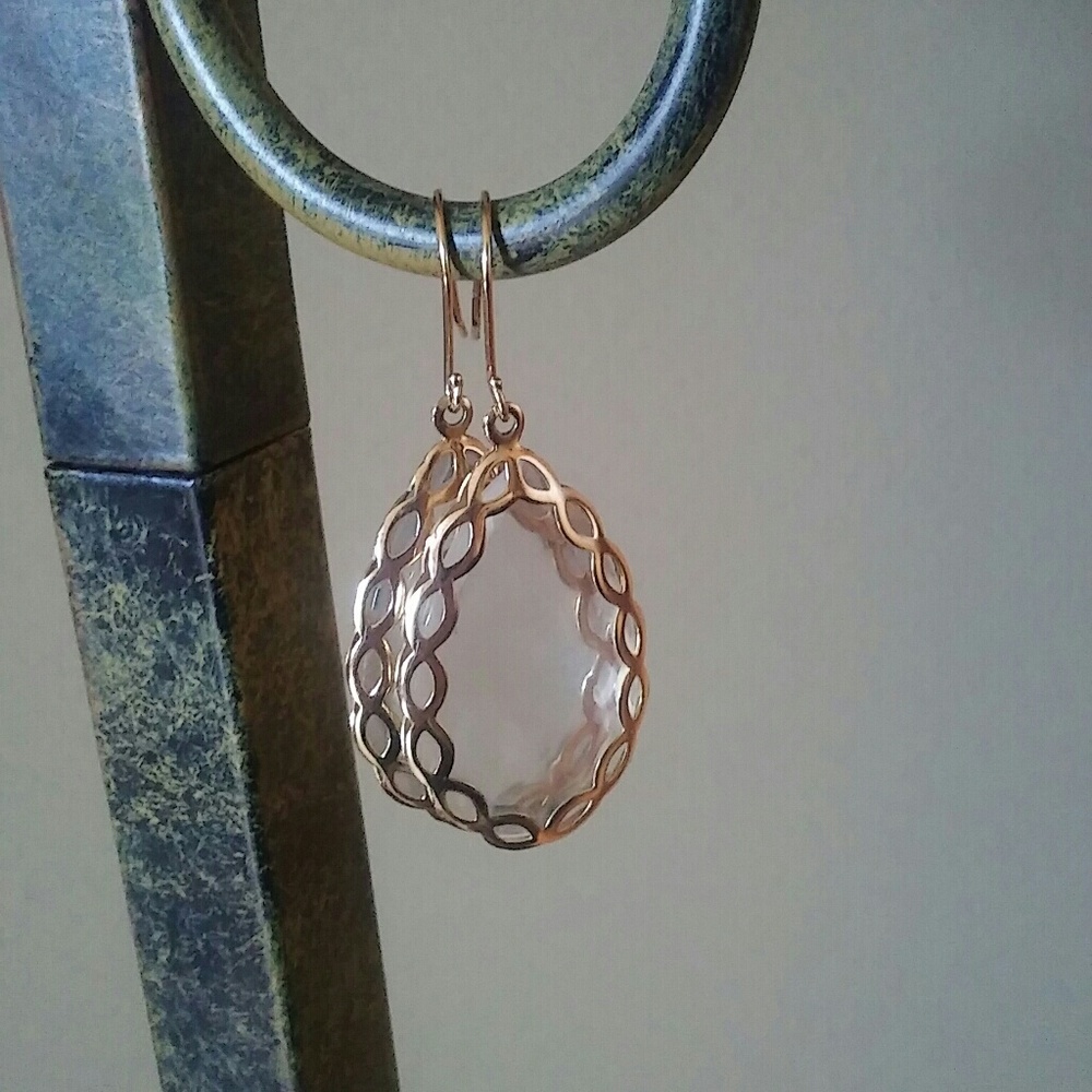 Gold technibond clear crystal quartz earrings