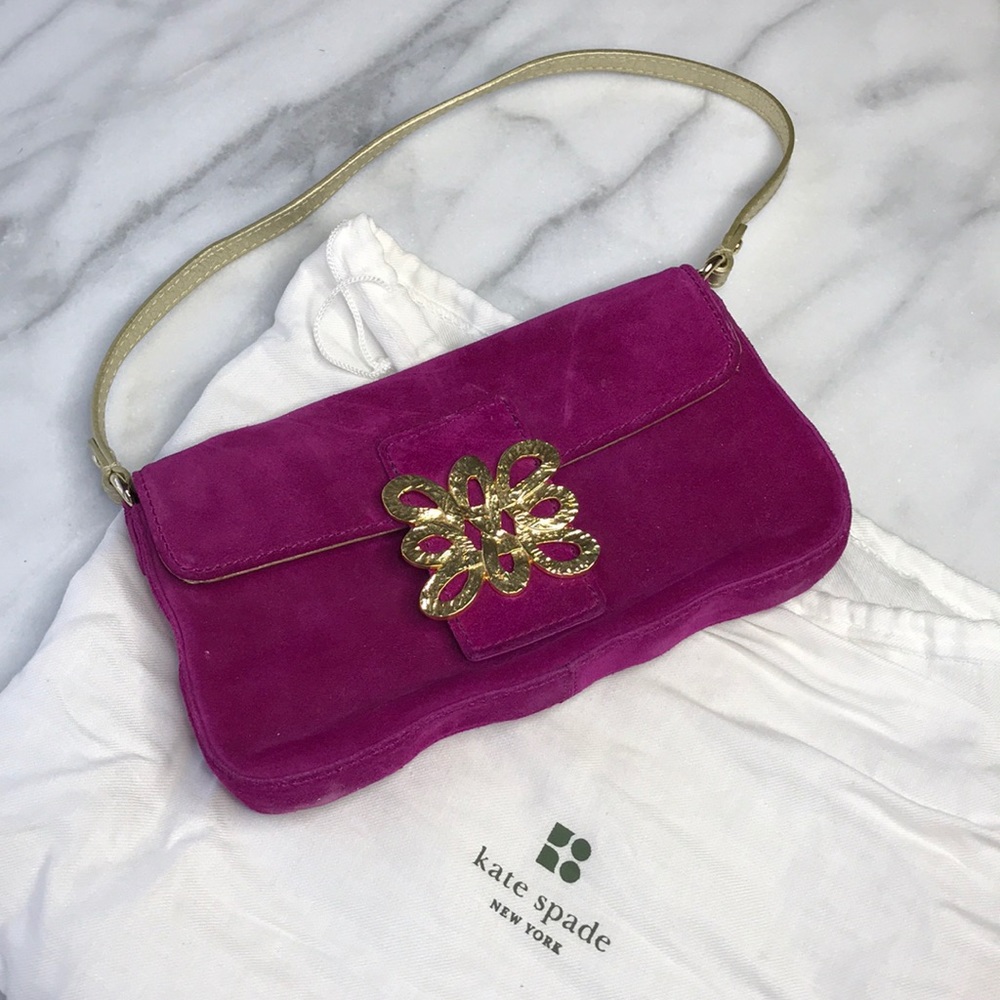 Purple/magenta suede Kate Spade Baguette Bag