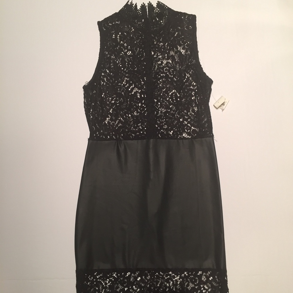 Black Faux Leather &a Lace Dress