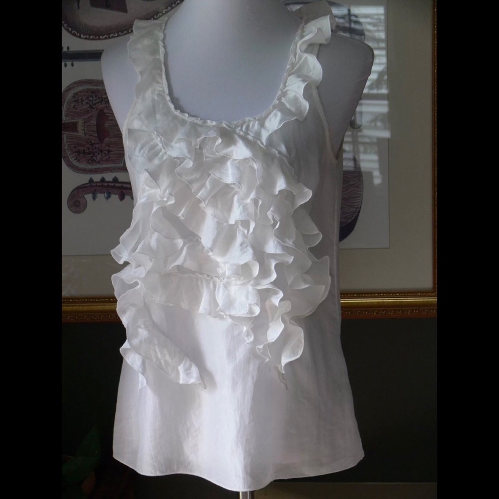 Banana Republic white ruffled silk tank