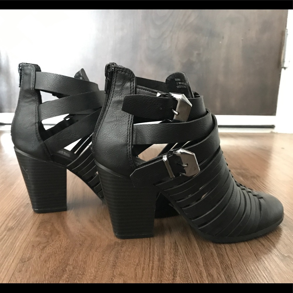 Black Buckled Strappy Ankle Boots