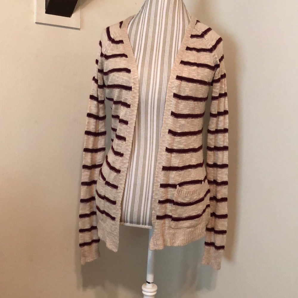 Cream and maroon striped cardigan- super cute