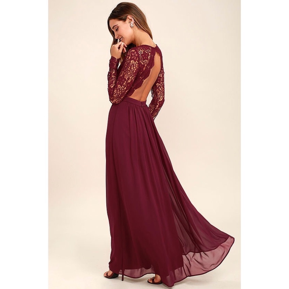Lulu's Awaken My Love Burgundy Long Sleeve Dress