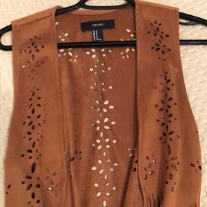 Suede open front fringe vest