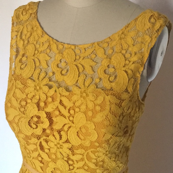 Jenny Yoo 'Harlow' Tea Lace Sheath Yellow Dress - Picture 3 of 5