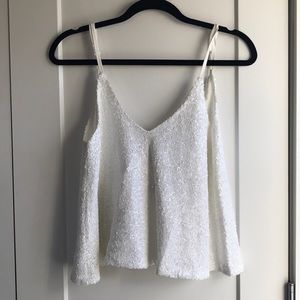 Tobi white sequin v neck low back top
