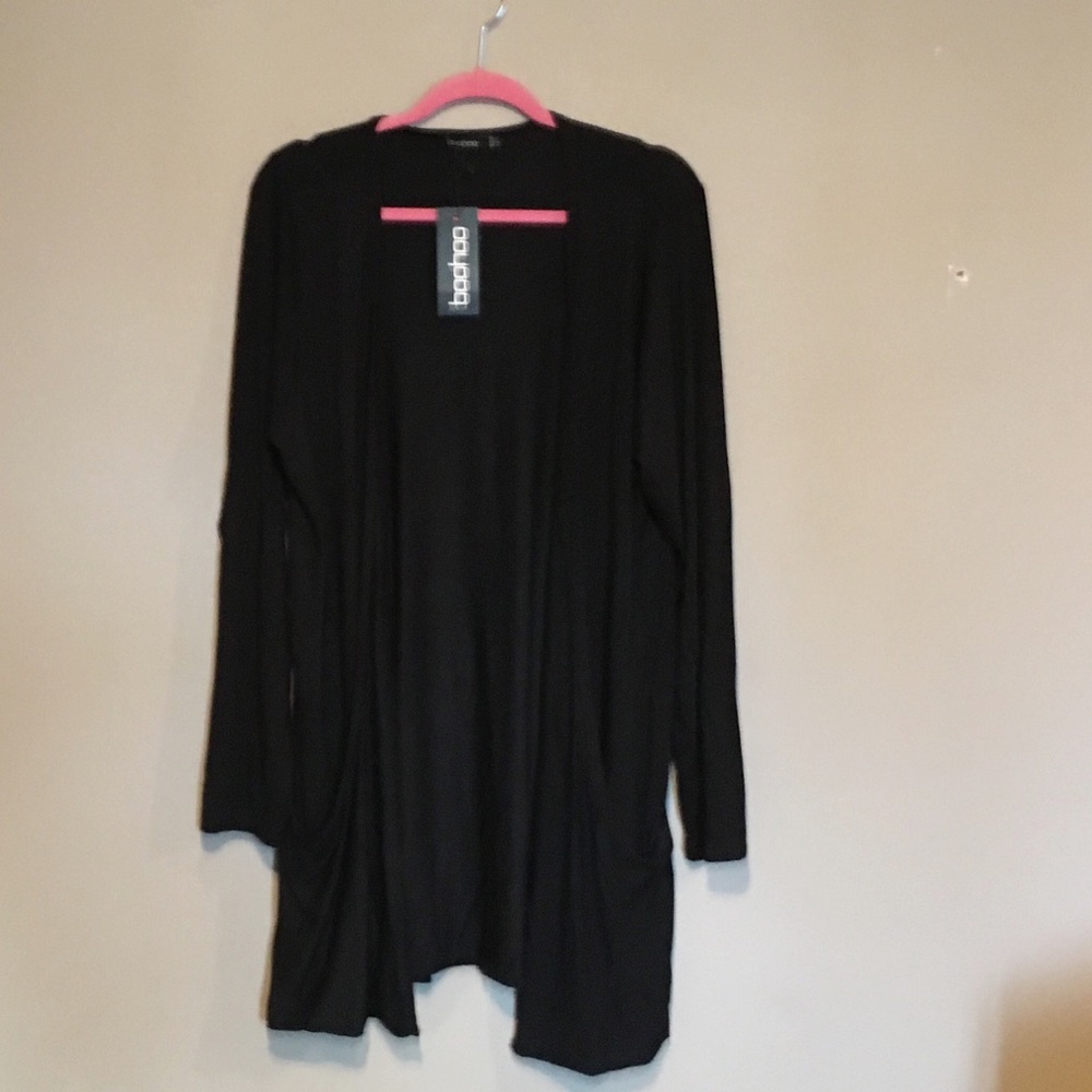 jersey pocket cardigan tunic plus size black