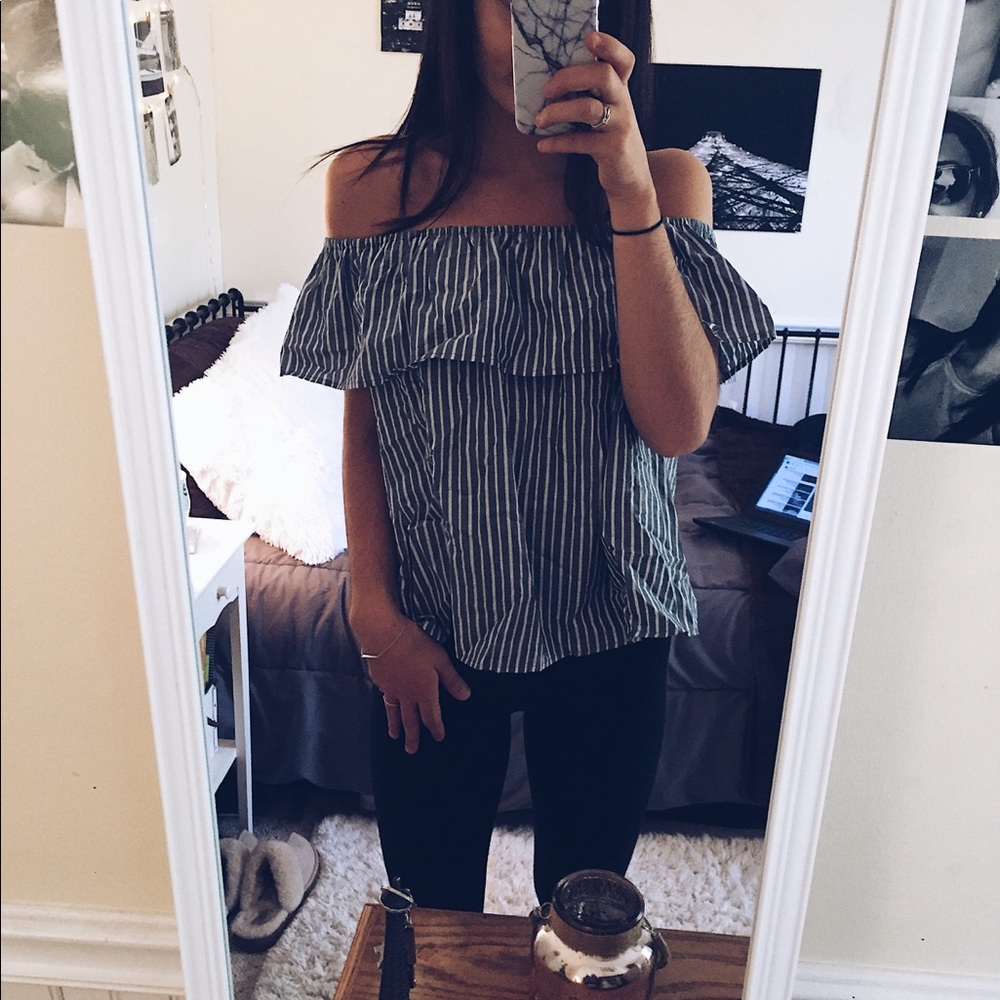 striped off the shoulder top
