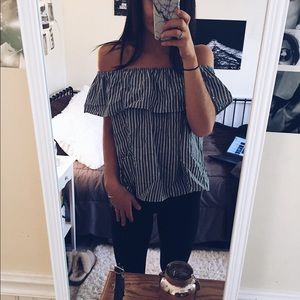 striped off the shoulder top