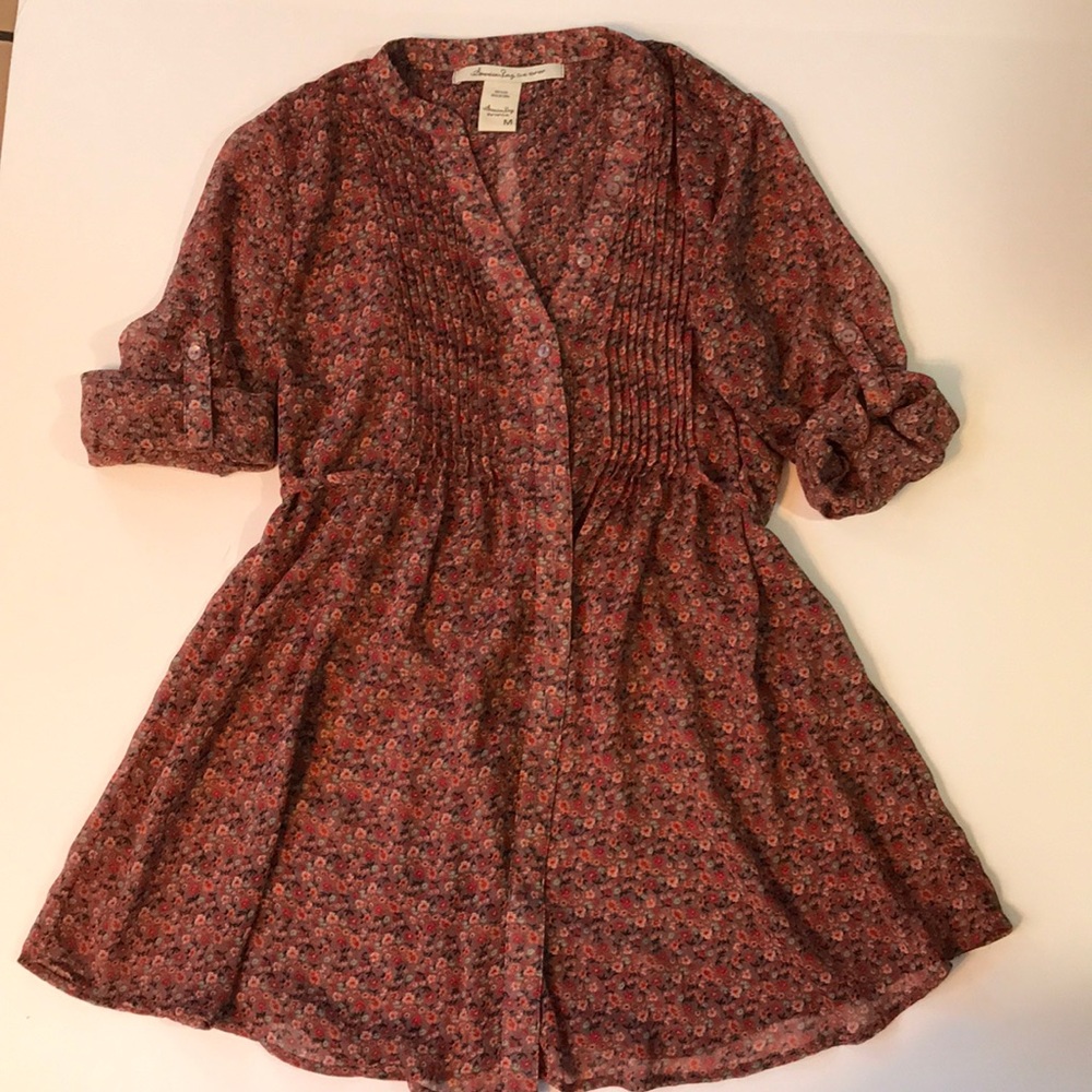 American rag pretty floral blouse top size m