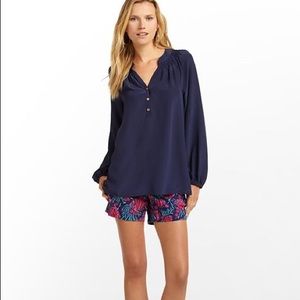 Lilly Pulitzer silk navy Elsa top, medium