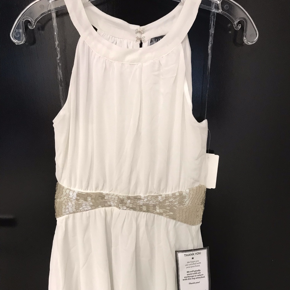 NWT cocktail dress! White w/ silver beading