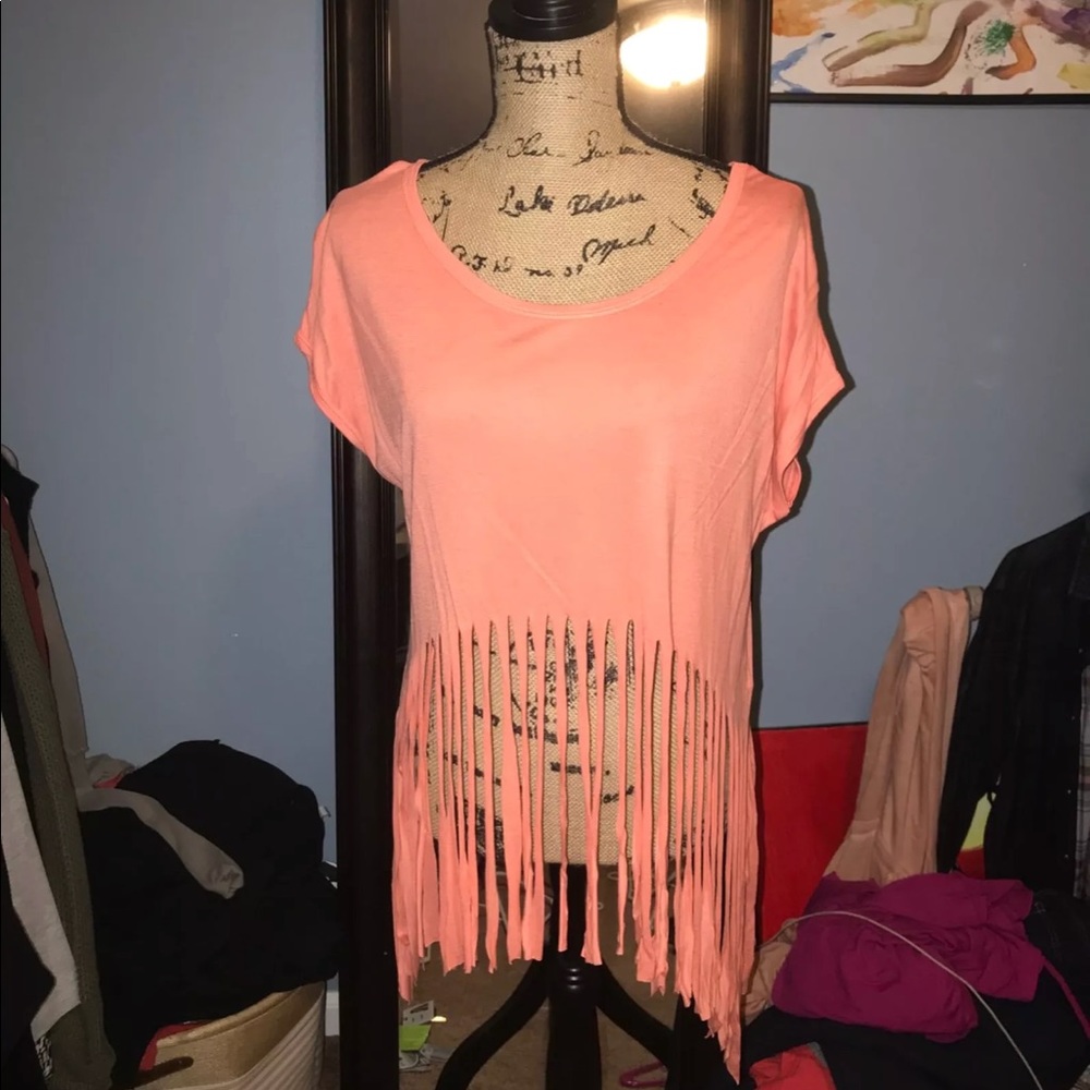 Coral Fringe Crop Top