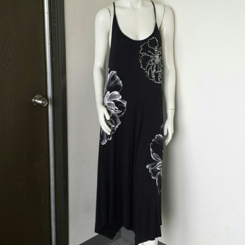 Nwt Black Flower Print Maxi Dress