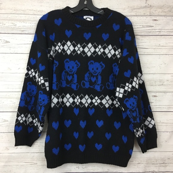 Vintage Sweaters - Vintage grunge teddy bear heart kawaii sweater