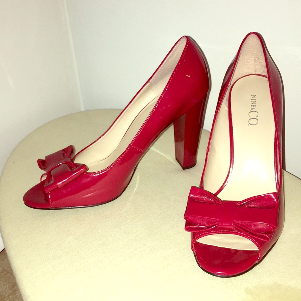 Red peep toe high heels