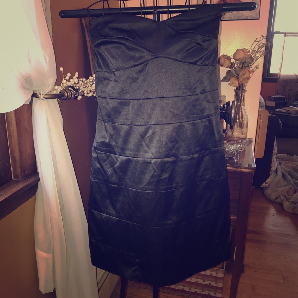 Black strapless mini dress