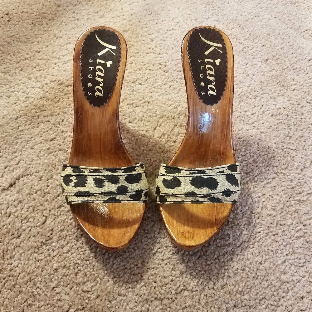 Sexy leopard mini platform slide high heel sandals