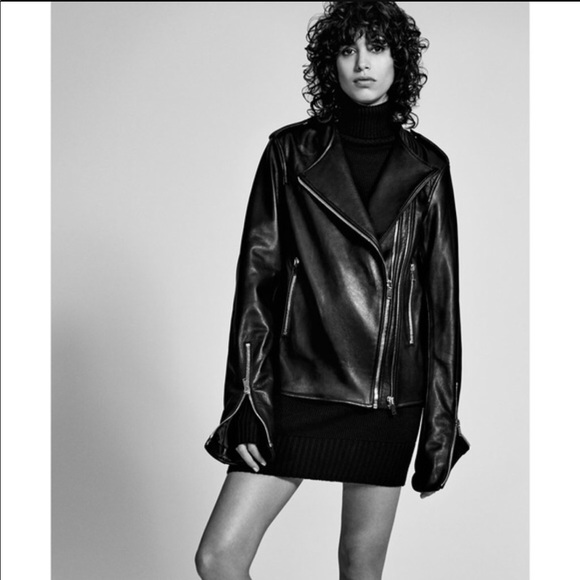 zara oversized leather biker jacket