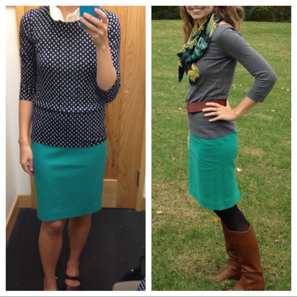 Like New J. Crew teal wool “The Pencil Skirt”