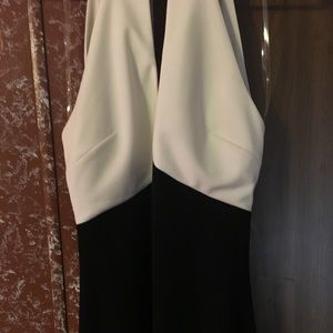 White and black long dress.