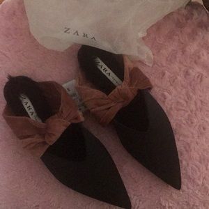 Zara Velvet bow slingback shoes