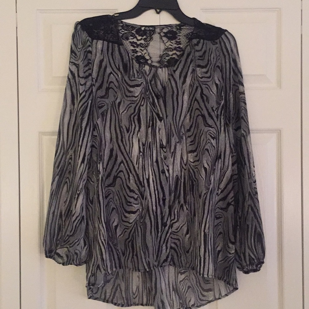 Zebra print blouse with lace detail