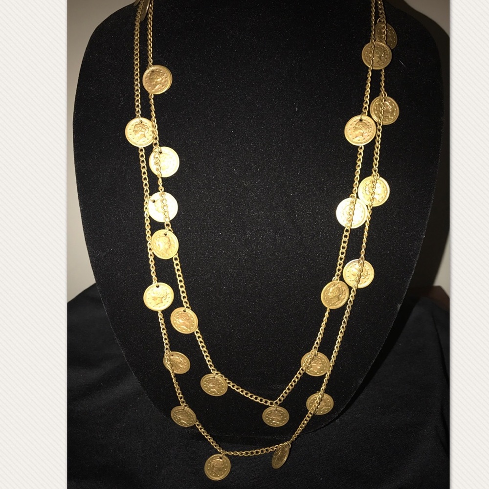 Long Golden Coin Necklace