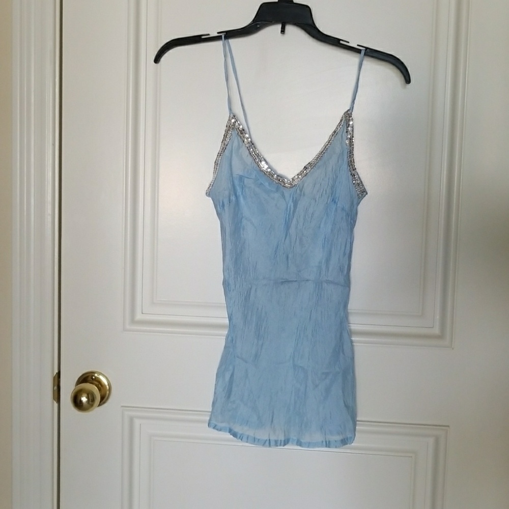 Powder Blue and Sequin Crinkle Top