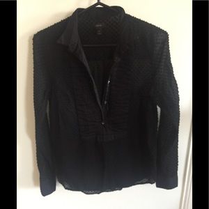 J. Crew Popover Black shirt w/ Pleated Bib