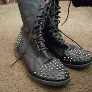 Studded black combat boots