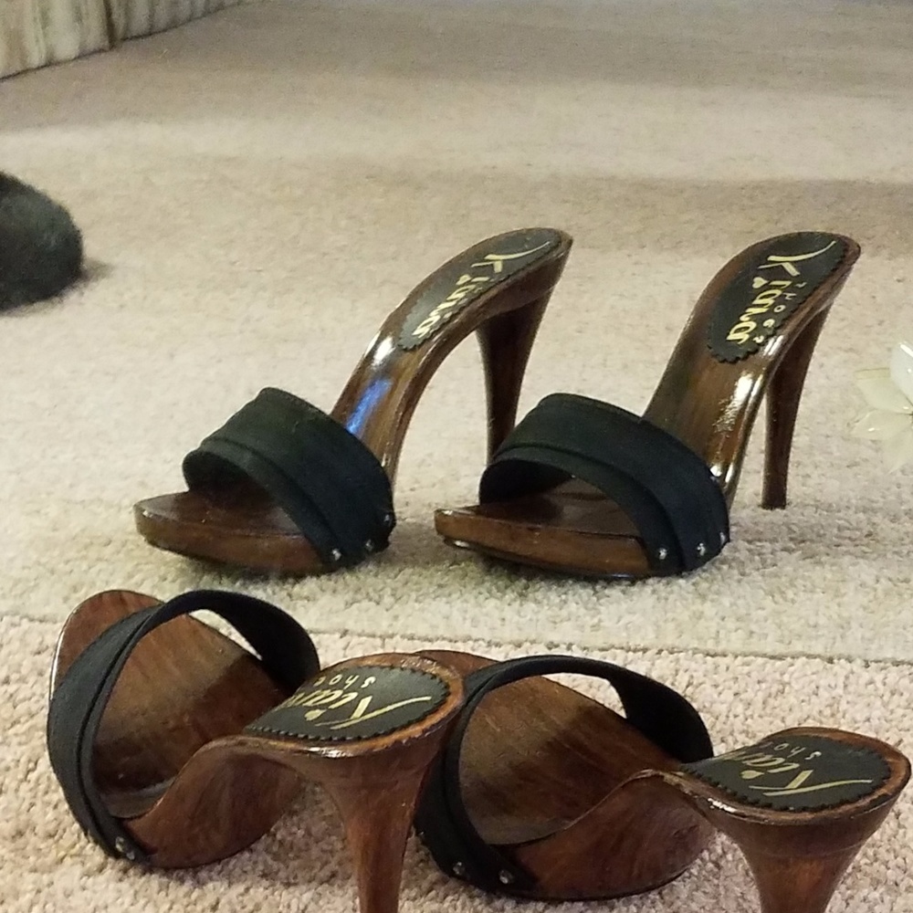 Sexy black mini platform slide high heel sandals