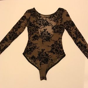 Rose embroidered mesh bodysuit