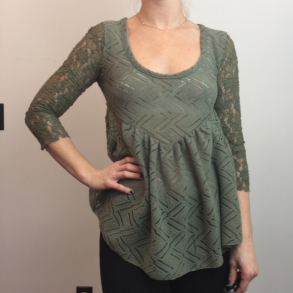 Free People Tops - Free People Green Fuzzy Cut Out Top Blouse