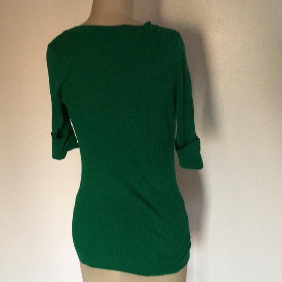 V neck green holiday sweater w/ rhinestone buttons - Picture 4 of 4