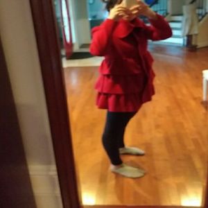 Anthropologie red ruffle pea coat