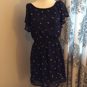 Navy flutter-sleeve dress