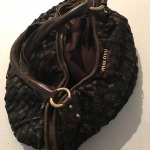 Miu Miu Leather Intreccio Woven Tote