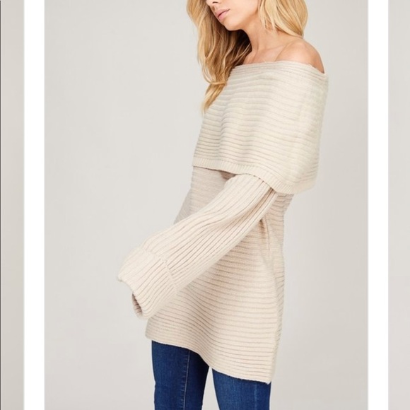 Chunky Knit Cowl Neck Sweater- TAUPE - Picture 4 of 5