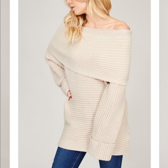 Chunky Knit Cowl Neck Sweater- TAUPE - Picture 5 of 5